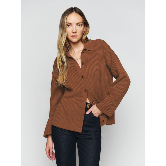 Reformation Fantino Cashmere Collared Cardigan Cinnamon - Picture 6 of 14